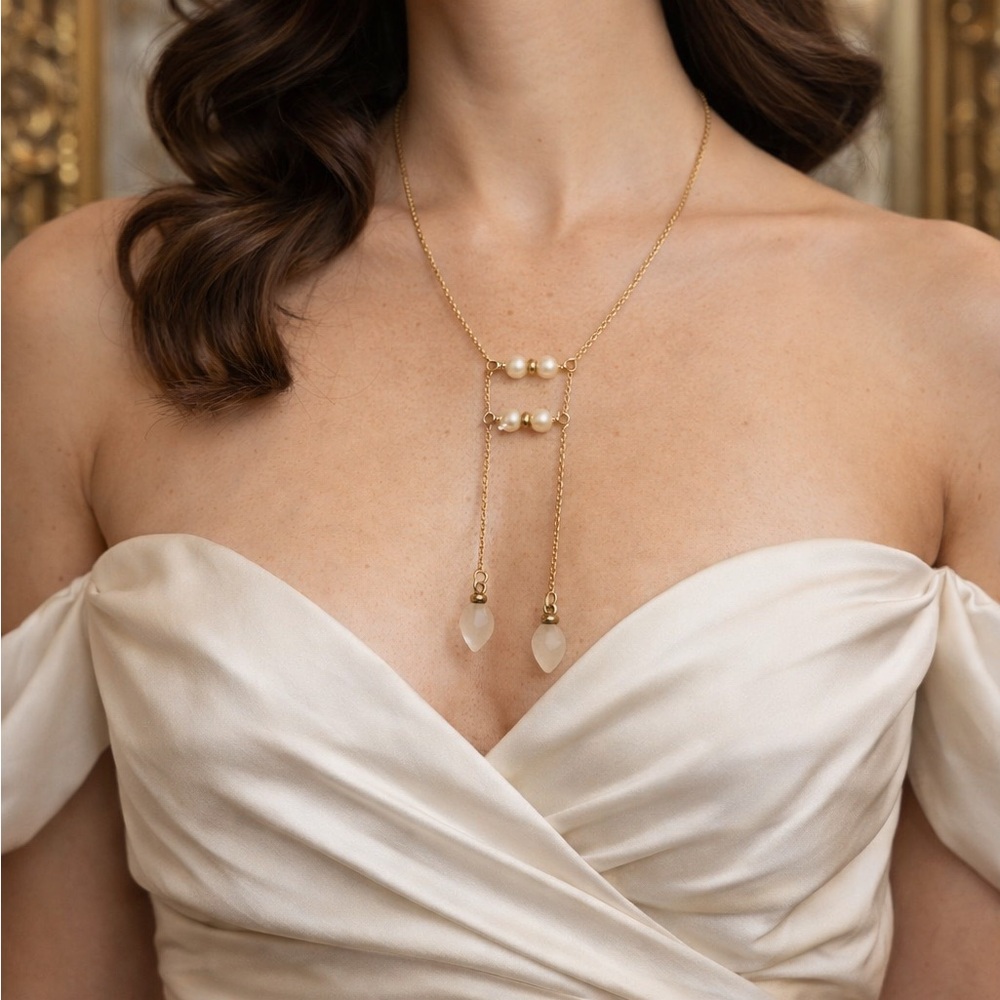 Rare Boucher Signed Silver Pearl & Glass Drop Art Deco Style Negligee Necklace